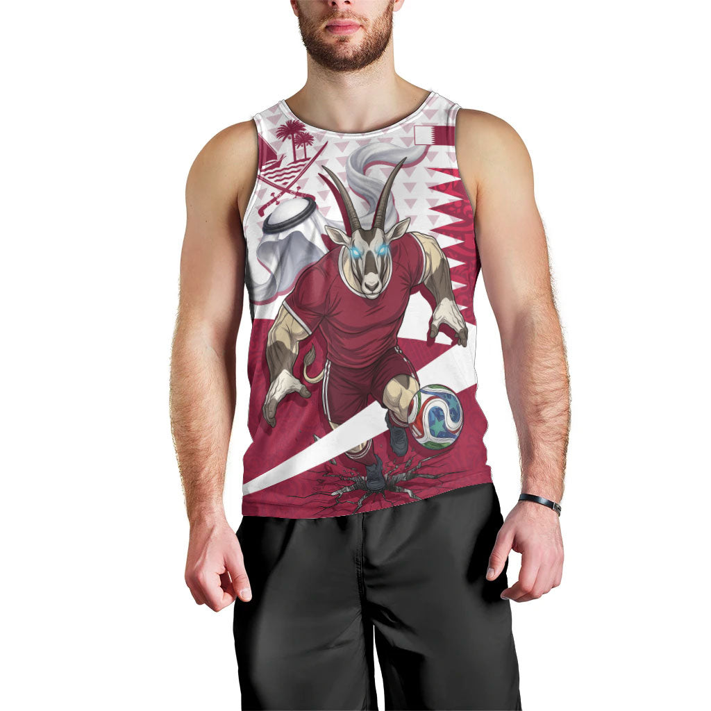 Personalized Qatar Soccer Men Tank Top Arabian Oryx Football Mascot - Comic Art Geometric