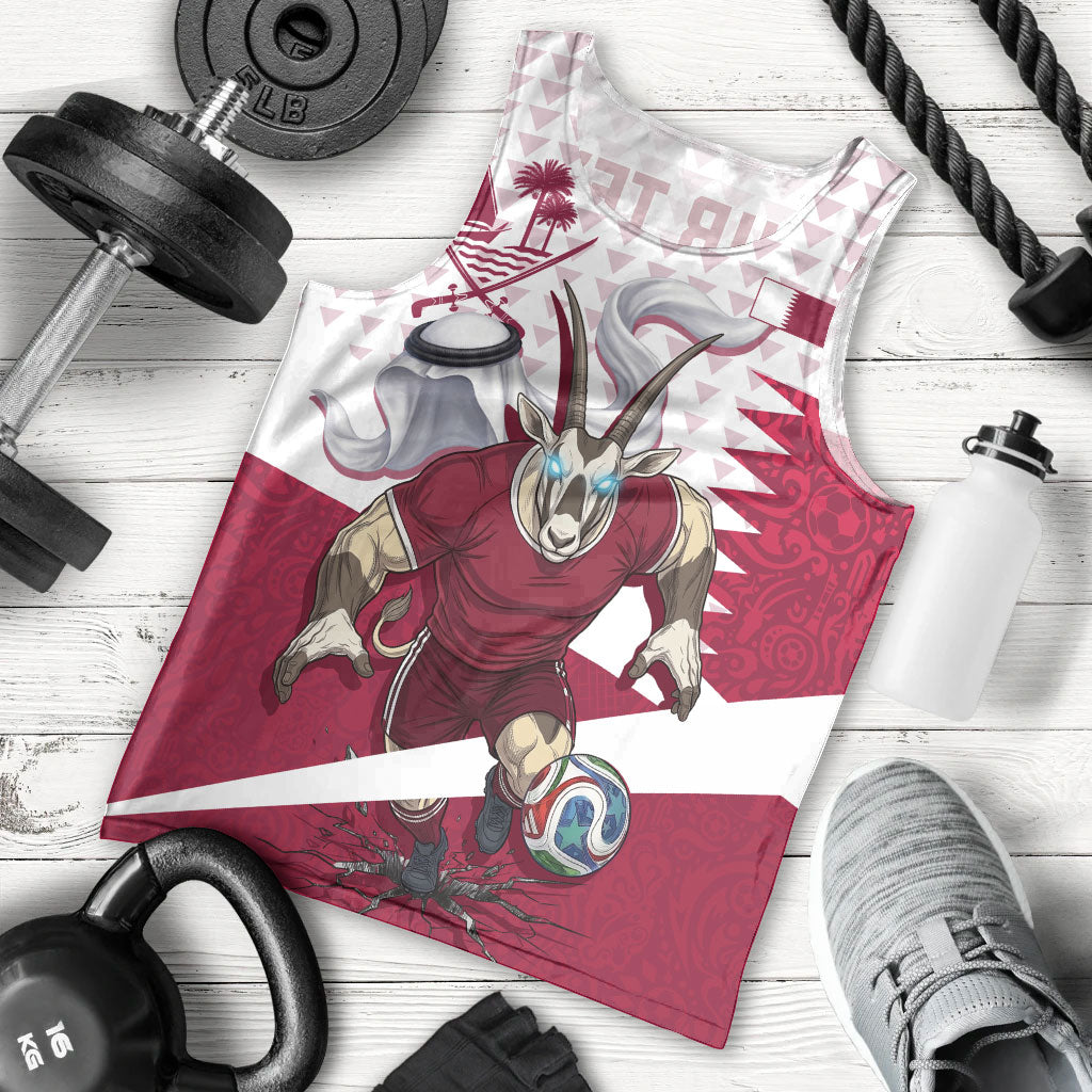 Personalized Qatar Soccer Men Tank Top Arabian Oryx Football Mascot - Comic Art Geometric