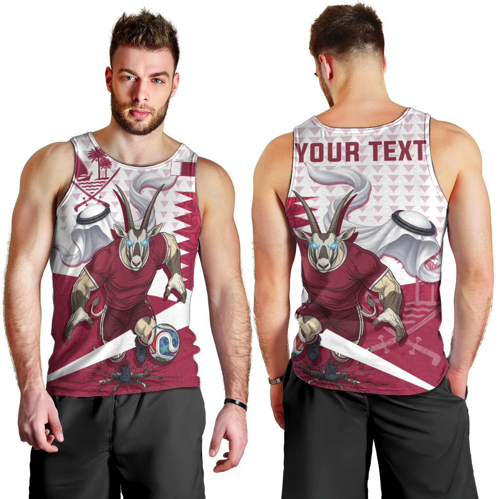 Personalized Qatar Soccer Men Tank Top Arabian Oryx Football Mascot - Comic Art Geometric
