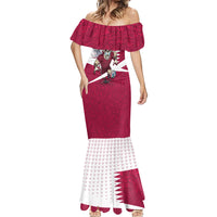 Personalized Qatar Soccer Mermaid Dress Arabian Oryx Football Mascot - Comic Art Geometric