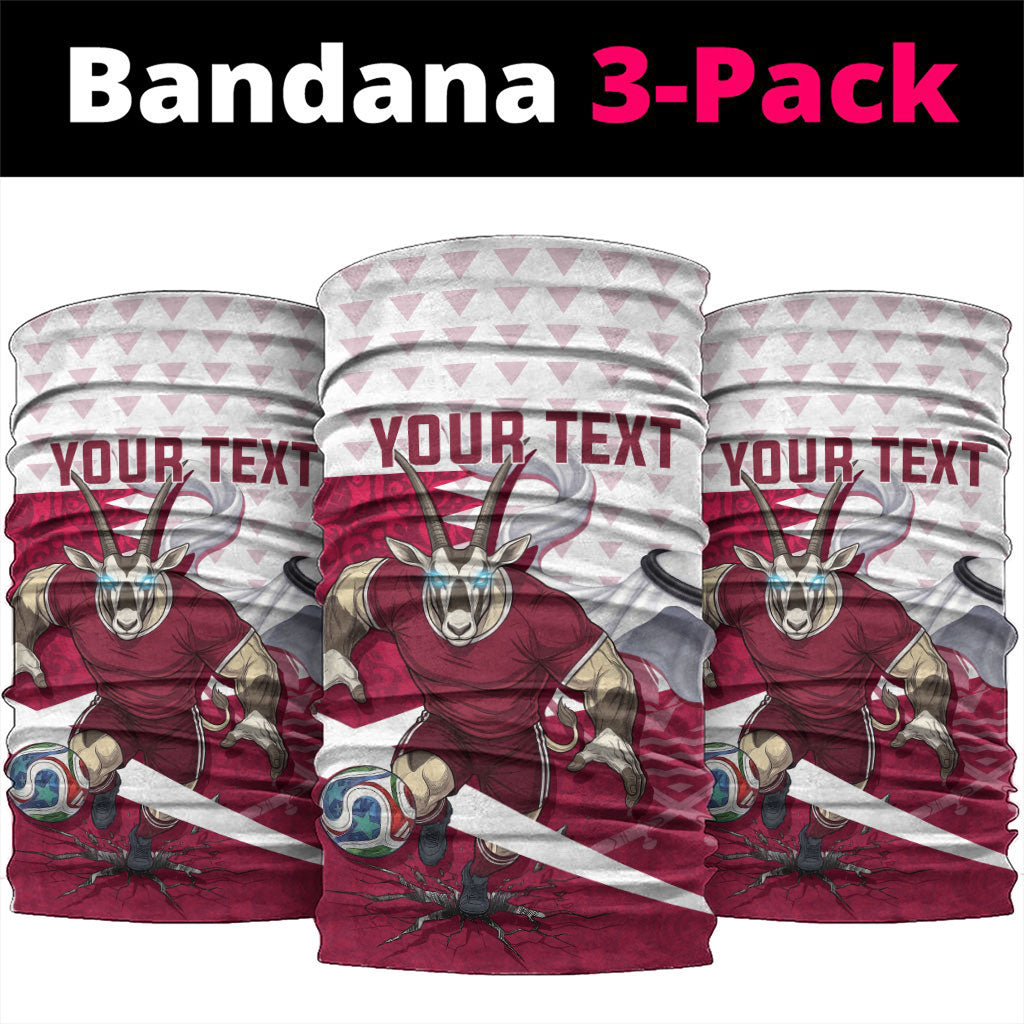 Personalized Qatar Soccer Neck Gaiter Arabian Oryx Football Mascot - Comic Art Geometric