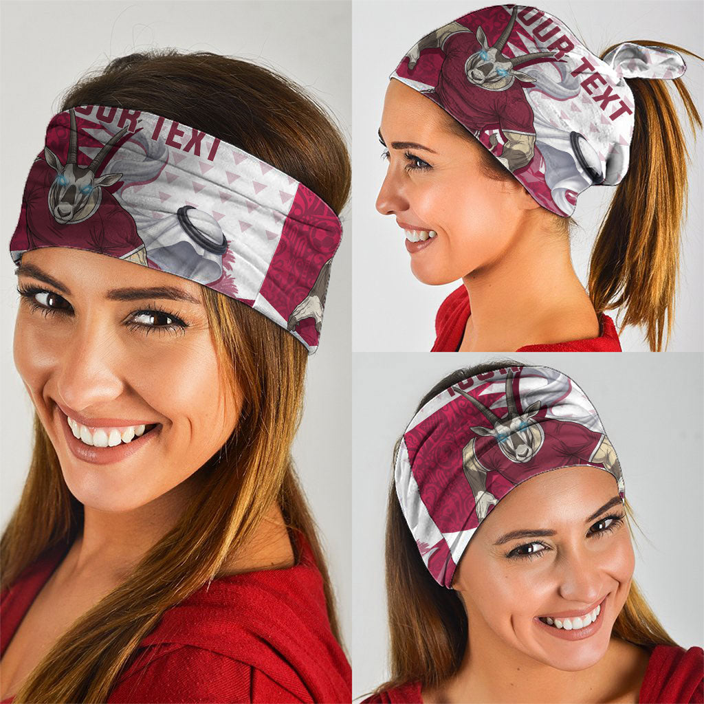 Personalized Qatar Soccer Neck Gaiter Arabian Oryx Football Mascot - Comic Art Geometric