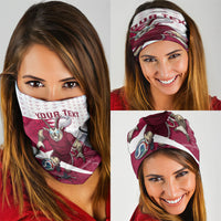 Personalized Qatar Soccer Neck Gaiter Arabian Oryx Football Mascot - Comic Art Geometric