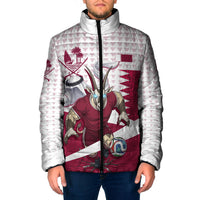 Personalized Qatar Soccer Padded Jacket Arabian Oryx Football Mascot - Comic Art Geometric