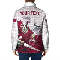 Personalized Qatar Soccer Padded Jacket Arabian Oryx Football Mascot - Comic Art Geometric