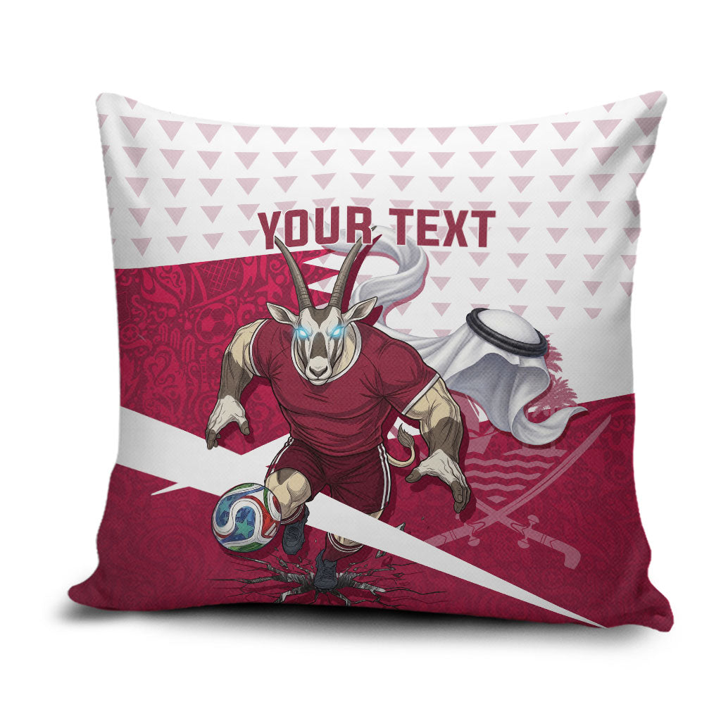Personalized Qatar Soccer Pillow Cover Arabian Oryx Football Mascot - Comic Art Geometric