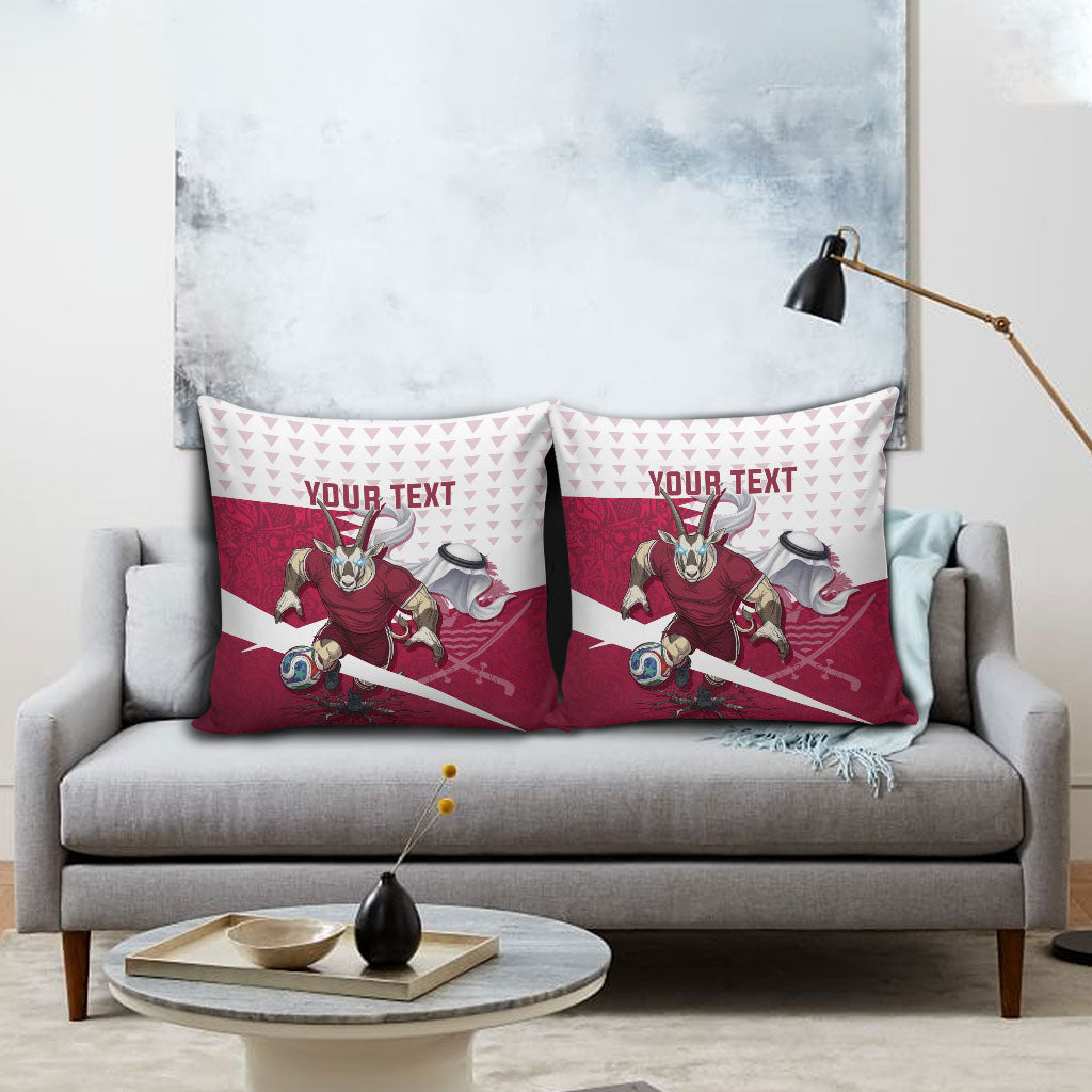 Personalized Qatar Soccer Pillow Cover Arabian Oryx Football Mascot - Comic Art Geometric