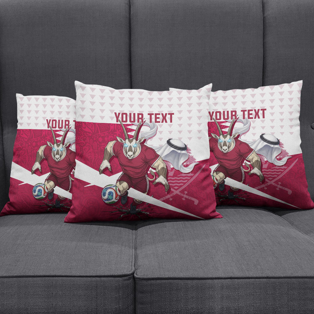 Personalized Qatar Soccer Pillow Cover Arabian Oryx Football Mascot - Comic Art Geometric