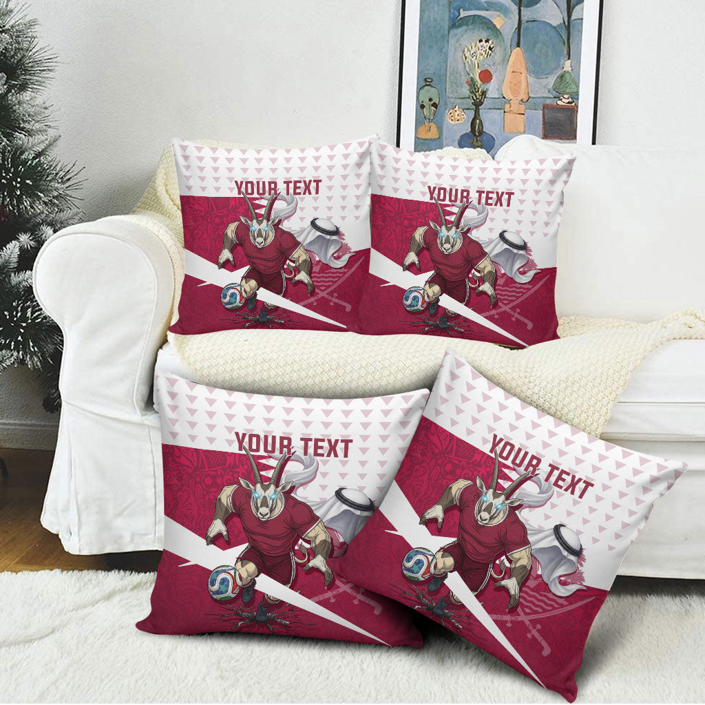 Personalized Qatar Soccer Pillow Cover Arabian Oryx Football Mascot - Comic Art Geometric