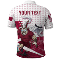 Personalized Qatar Soccer Polo Shirt Arabian Oryx Football Mascot - Comic Art Geometric