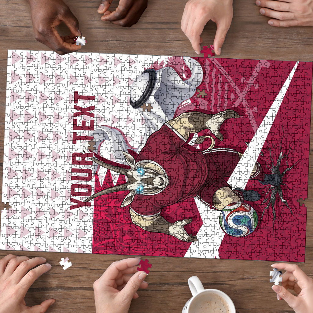 Personalized Qatar Soccer Puzzle Arabian Oryx Football Mascot - Comic Art Geometric
