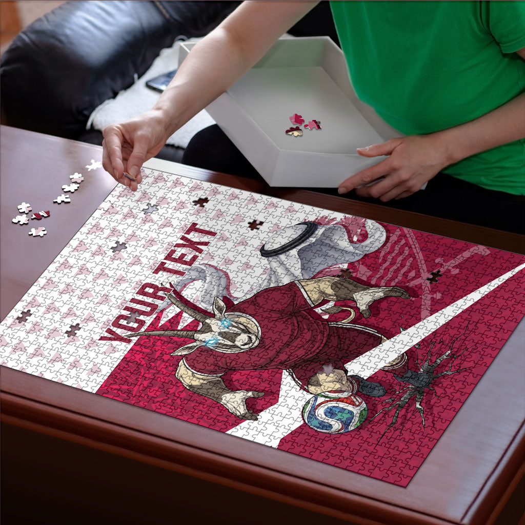 Personalized Qatar Soccer Puzzle Arabian Oryx Football Mascot - Comic Art Geometric