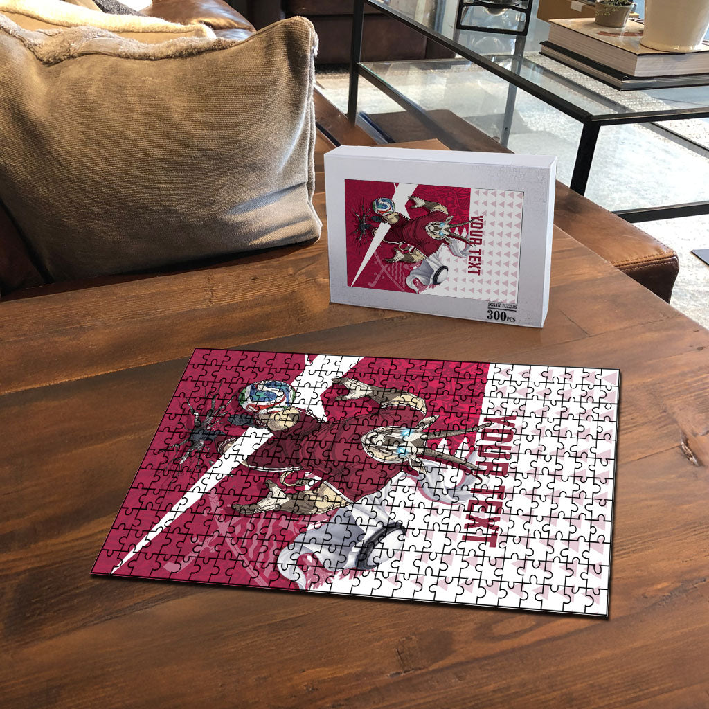 Personalized Qatar Soccer Puzzle Arabian Oryx Football Mascot - Comic Art Geometric