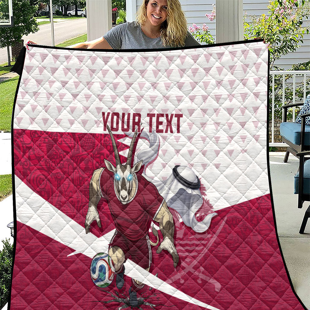 Personalized Qatar Soccer Quilt Arabian Oryx Football Mascot - Comic Art Geometric