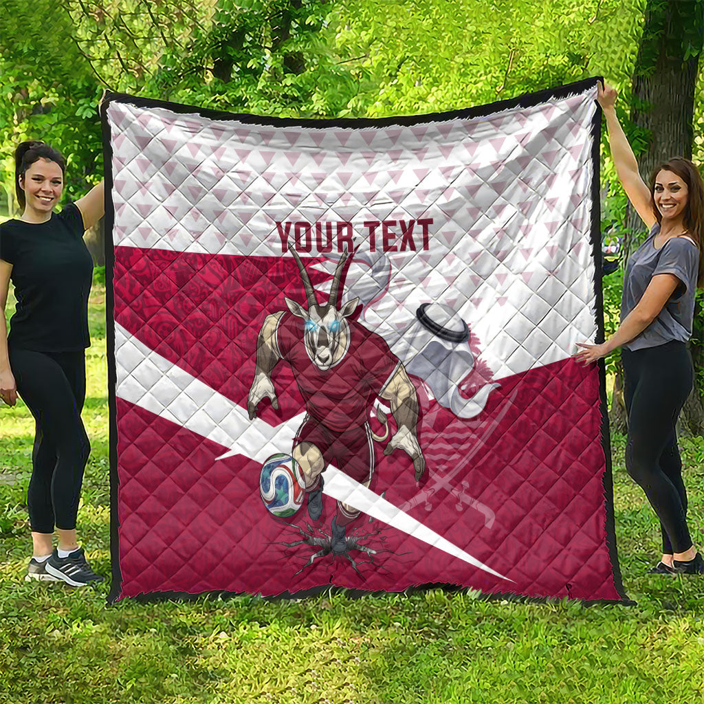 Personalized Qatar Soccer Quilt Arabian Oryx Football Mascot - Comic Art Geometric