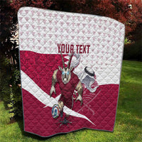 Personalized Qatar Soccer Quilt Arabian Oryx Football Mascot - Comic Art Geometric