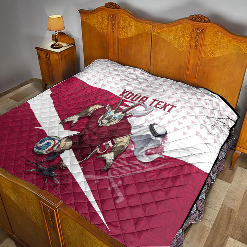 Personalized Qatar Soccer Quilt Arabian Oryx Football Mascot - Comic Art Geometric