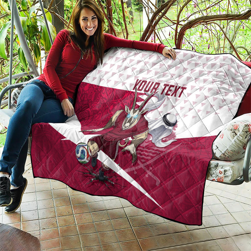 Personalized Qatar Soccer Quilt Arabian Oryx Football Mascot - Comic Art Geometric