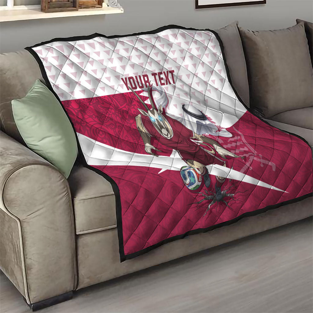 Personalized Qatar Soccer Quilt Arabian Oryx Football Mascot - Comic Art Geometric