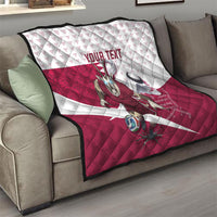 Personalized Qatar Soccer Quilt Arabian Oryx Football Mascot - Comic Art Geometric