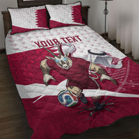 Personalized Qatar Soccer Quilt Bed Set Arabian Oryx Football Mascot - Comic Art Geometric