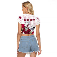 Personalized Qatar Soccer Raglan Cropped T Shirt Arabian Oryx Football Mascot - Comic Art Geometric