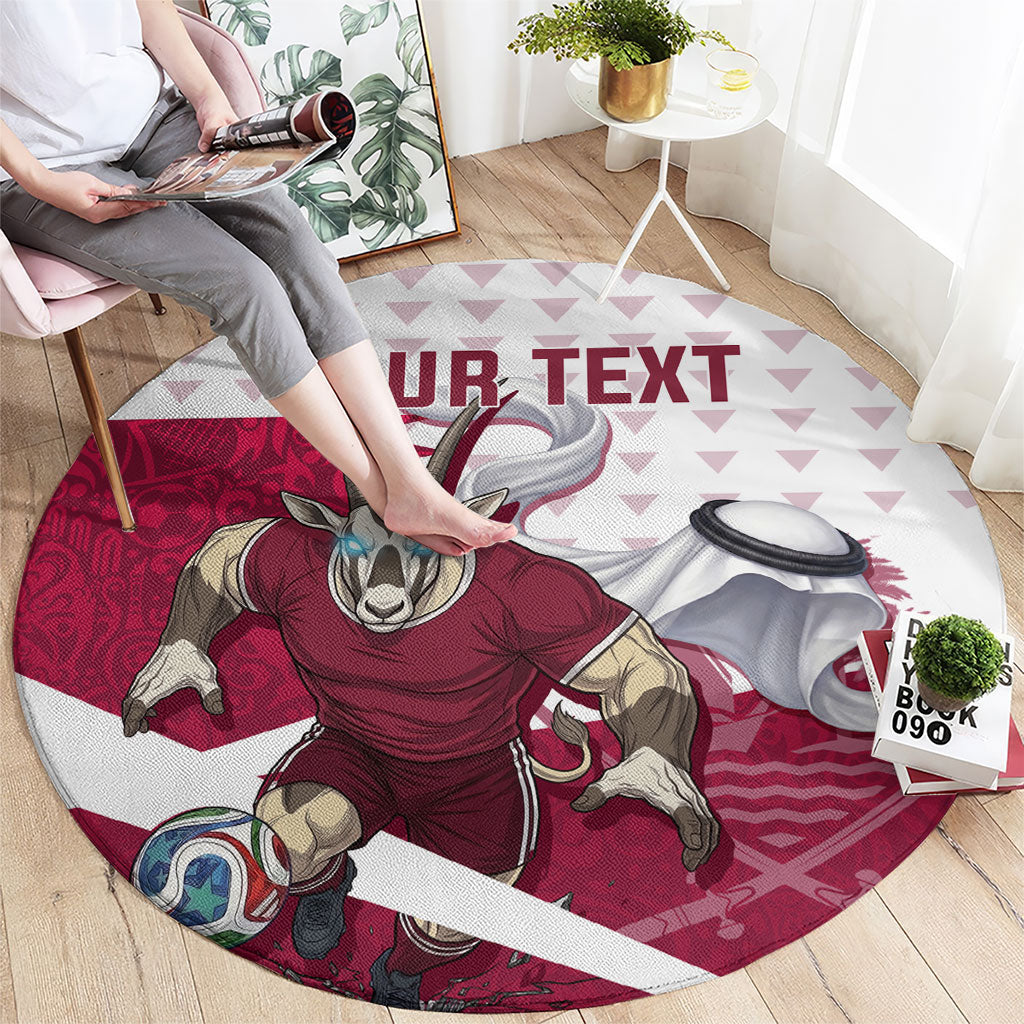 Personalized Qatar Soccer Round Carpet Arabian Oryx Football Mascot - Comic Art Geometric