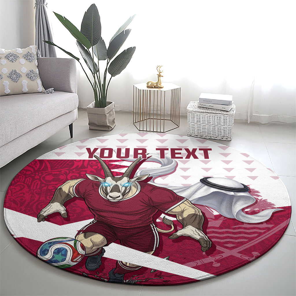 Personalized Qatar Soccer Round Carpet Arabian Oryx Football Mascot - Comic Art Geometric