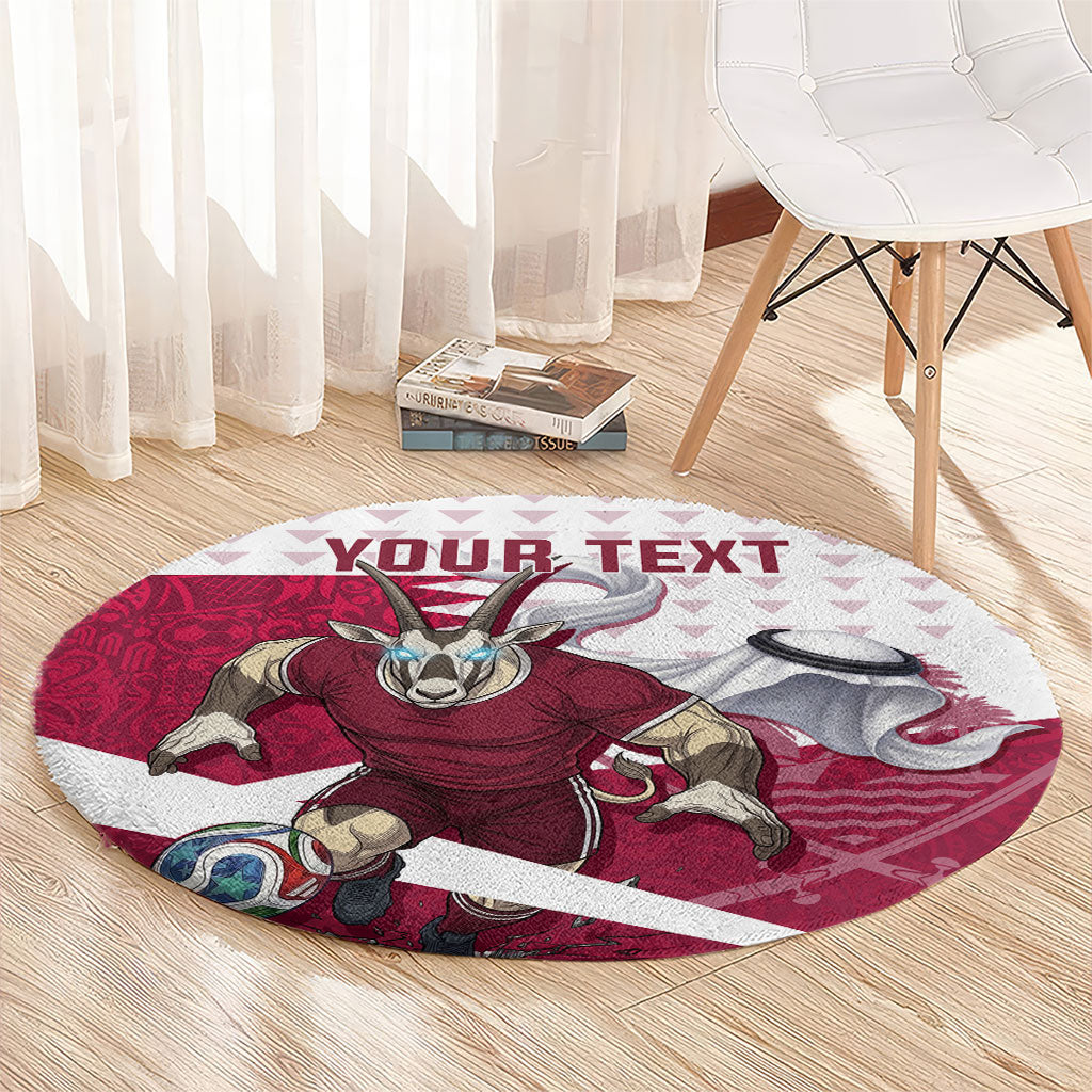 Personalized Qatar Soccer Round Carpet Arabian Oryx Football Mascot - Comic Art Geometric