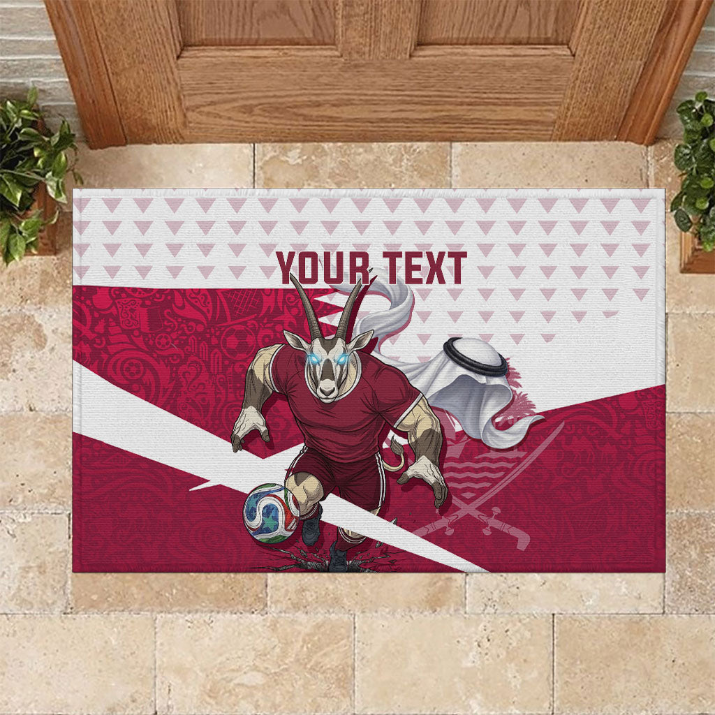 Personalized Qatar Soccer Rubber Doormat Arabian Oryx Football Mascot - Comic Art Geometric