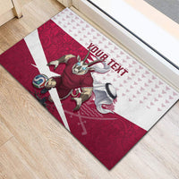 Personalized Qatar Soccer Rubber Doormat Arabian Oryx Football Mascot - Comic Art Geometric