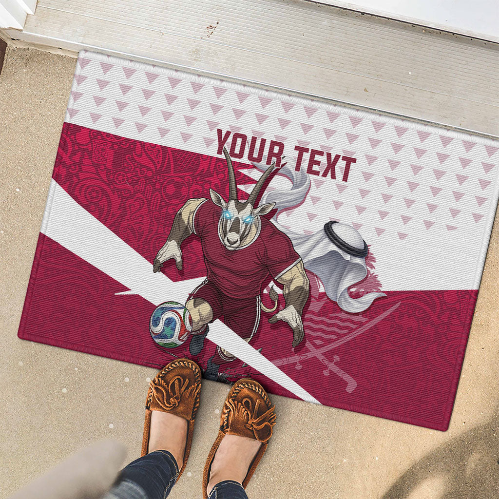 Personalized Qatar Soccer Rubber Doormat Arabian Oryx Football Mascot - Comic Art Geometric