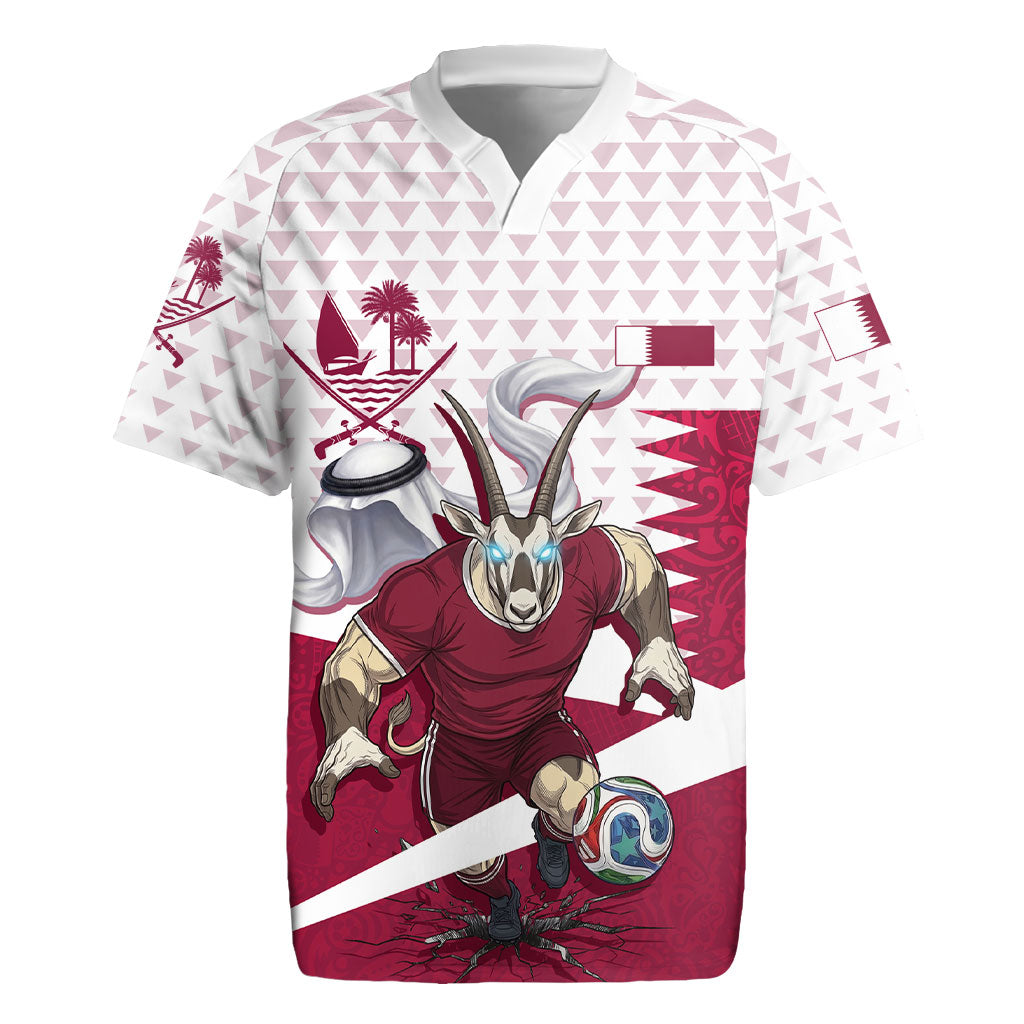 Personalized Qatar Soccer Rugby Jersey Arabian Oryx Football Mascot - Comic Art Geometric