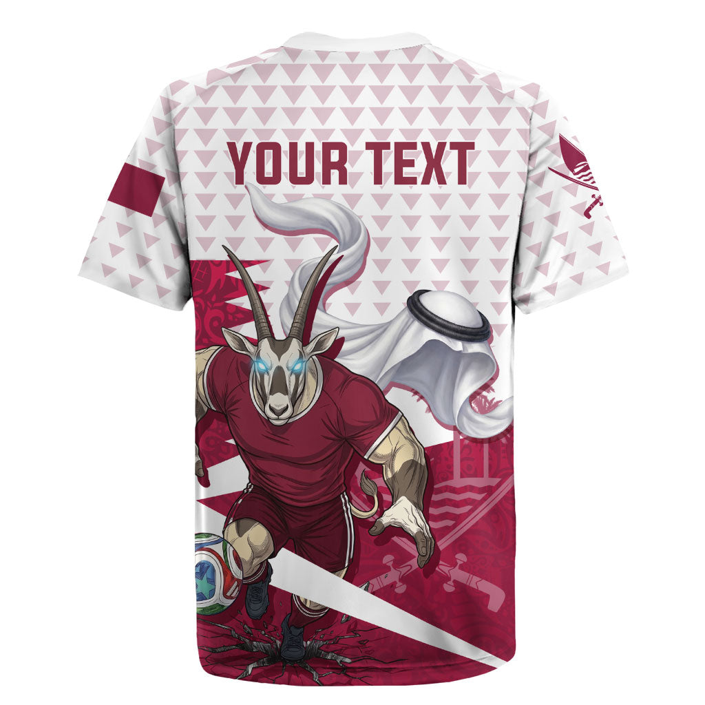 Personalized Qatar Soccer Rugby Jersey Arabian Oryx Football Mascot - Comic Art Geometric