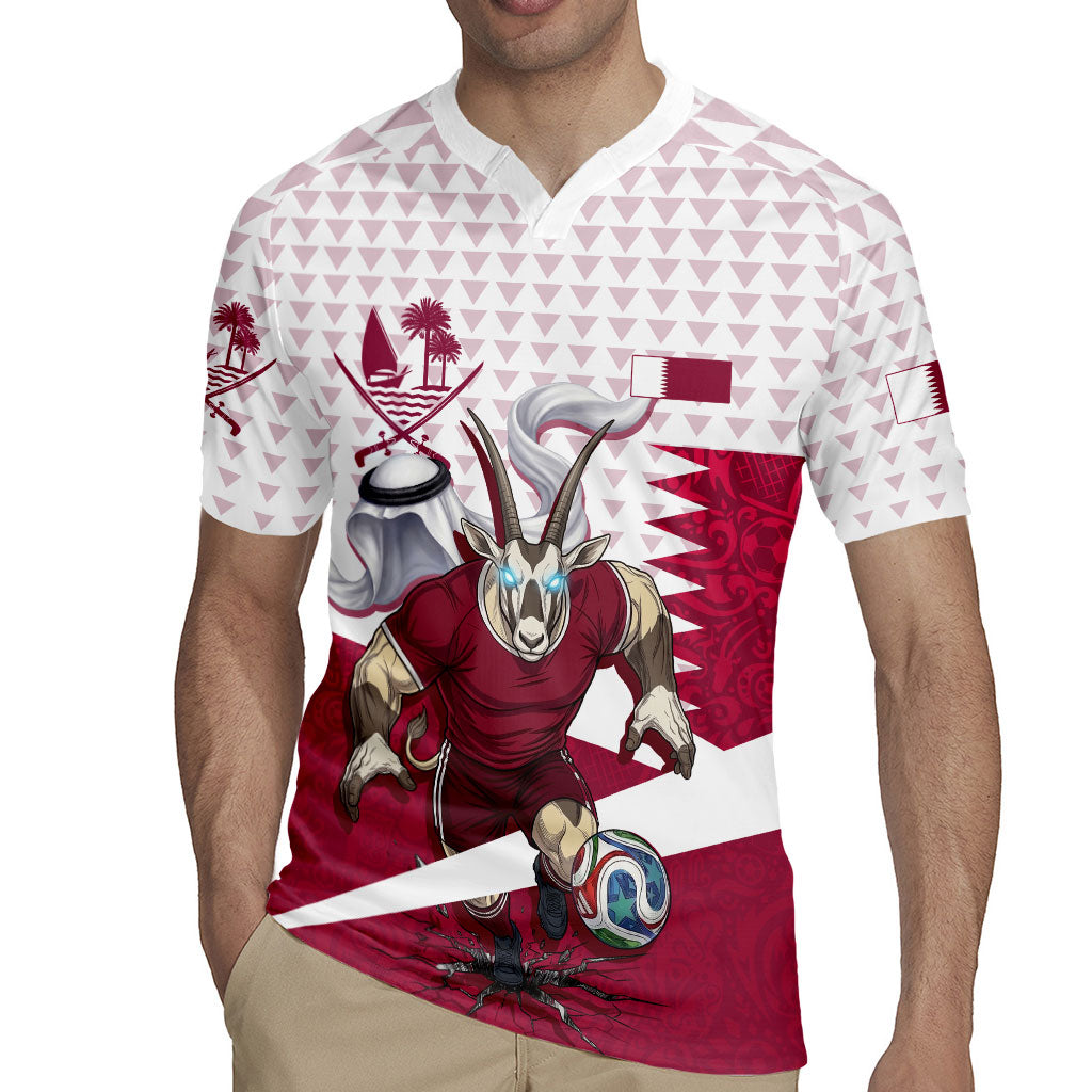 Personalized Qatar Soccer Rugby Jersey Arabian Oryx Football Mascot - Comic Art Geometric