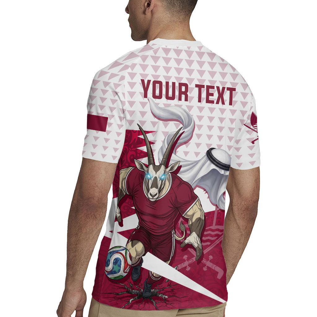 Personalized Qatar Soccer Rugby Jersey Arabian Oryx Football Mascot - Comic Art Geometric
