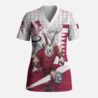 Personalized Qatar Soccer Scrub Top Arabian Oryx Football Mascot - Comic Art Geometric