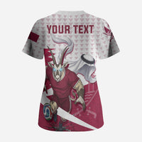 Personalized Qatar Soccer Scrub Top Arabian Oryx Football Mascot - Comic Art Geometric