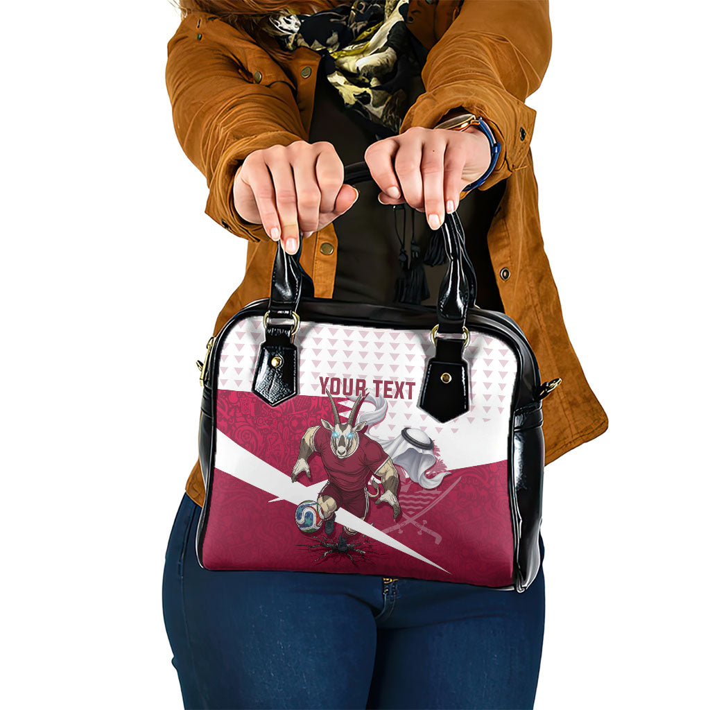 Personalized Qatar Soccer Shoulder Handbag Arabian Oryx Football Mascot - Comic Art Geometric