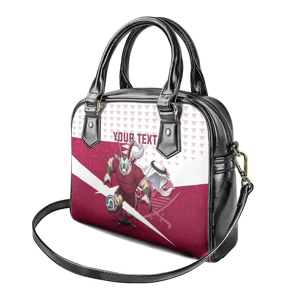 Personalized Qatar Soccer Shoulder Handbag Arabian Oryx Football Mascot - Comic Art Geometric