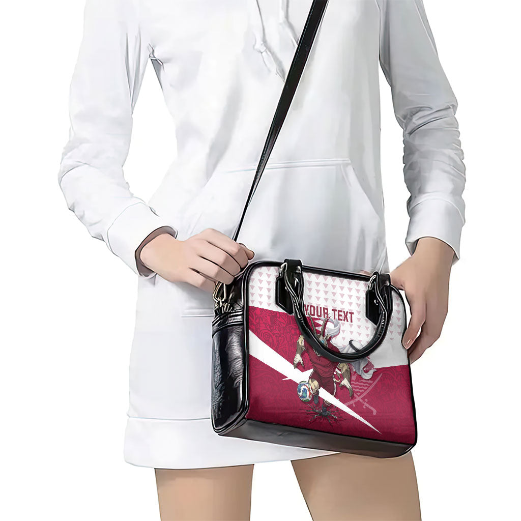 Personalized Qatar Soccer Shoulder Handbag Arabian Oryx Football Mascot - Comic Art Geometric