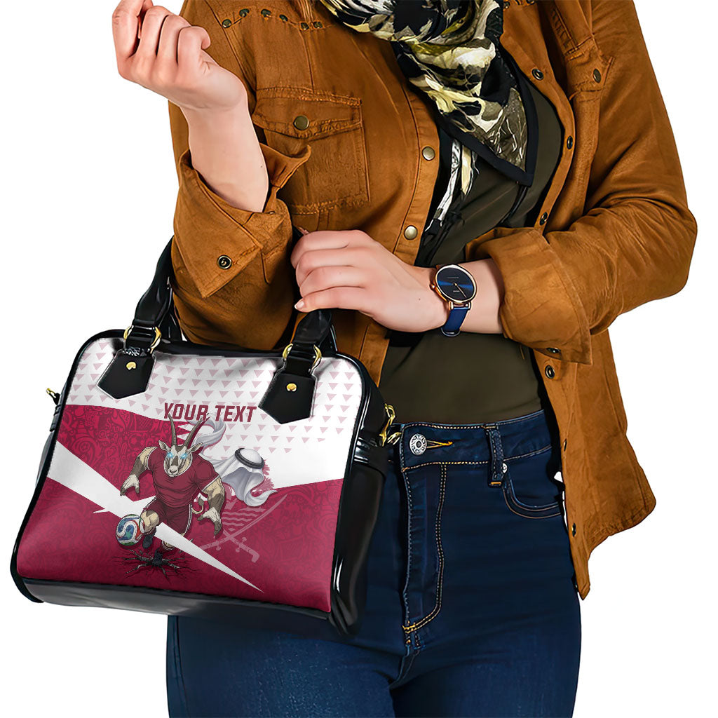 Personalized Qatar Soccer Shoulder Handbag Arabian Oryx Football Mascot - Comic Art Geometric