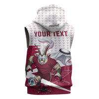 Personalized Qatar Soccer Sleeveless Hoodie Arabian Oryx Football Mascot - Comic Art Geometric