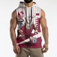 Personalized Qatar Soccer Sleeveless Hoodie Arabian Oryx Football Mascot - Comic Art Geometric