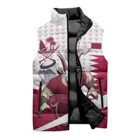 Personalized Qatar Soccer Sleeveless Puffer Jacket Arabian Oryx Football Mascot - Comic Art Geometric