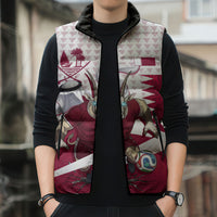 Personalized Qatar Soccer Sleeveless Puffer Jacket Arabian Oryx Football Mascot - Comic Art Geometric