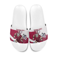 Personalized Qatar Soccer Slide Sandals Arabian Oryx Football Mascot - Comic Art Geometric