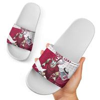 Personalized Qatar Soccer Slide Sandals Arabian Oryx Football Mascot - Comic Art Geometric