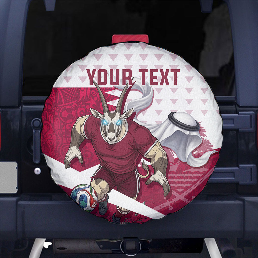 Personalized Qatar Soccer Spare Tire Cover Arabian Oryx Football Mascot - Comic Art Geometric