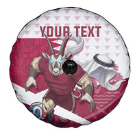 Personalized Qatar Soccer Spare Tire Cover Arabian Oryx Football Mascot - Comic Art Geometric